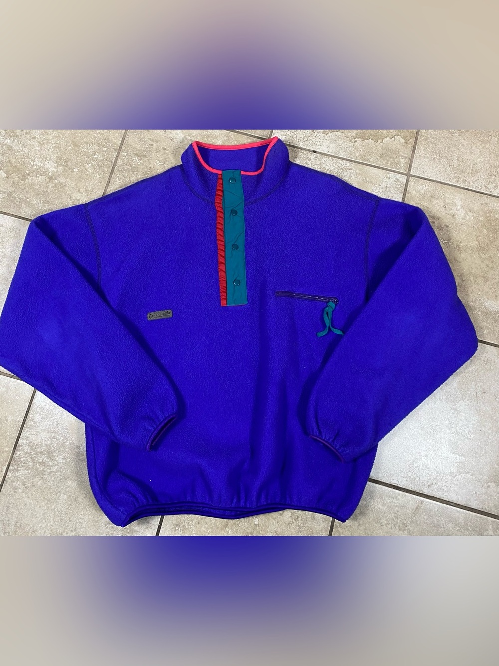 Vintage 90s Columbia Radial Sleeve Fleece Snap Pullover Made in USA size L